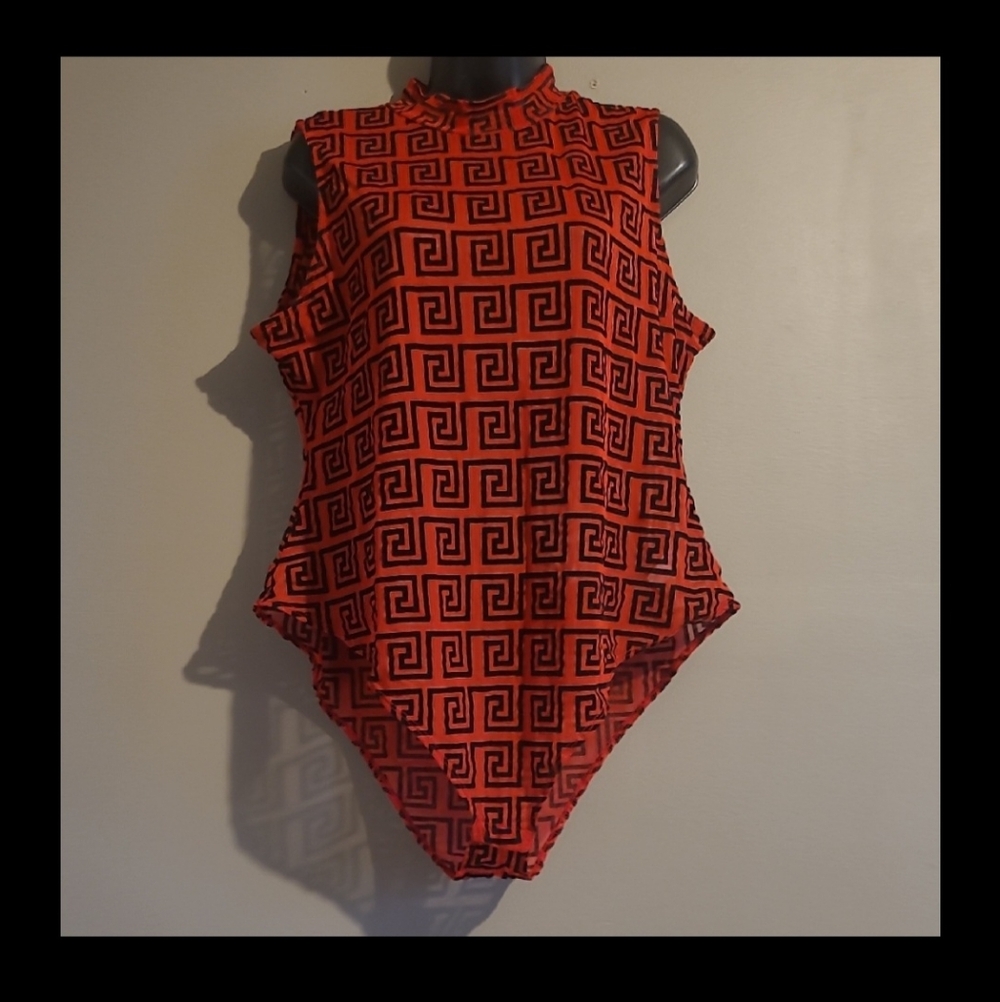 Red Geometric Pattern Bodysuit - Picture 2 of 5